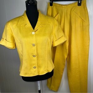 VINTAGE 100% Linen Shell - Yellow Women's Top & Pants Set